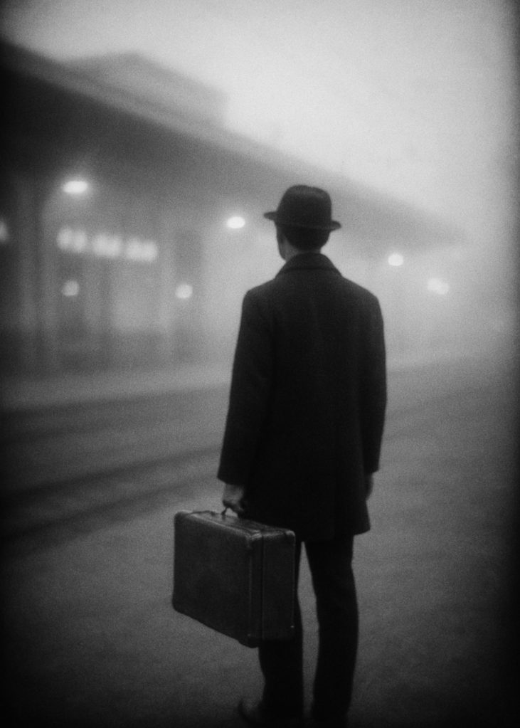 Scatto stenopeico digitale in bianco e nero che evoca silenzio e sospensione